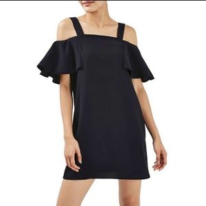 Topshop Cold Shoulder Bardot Shift Dress Navy